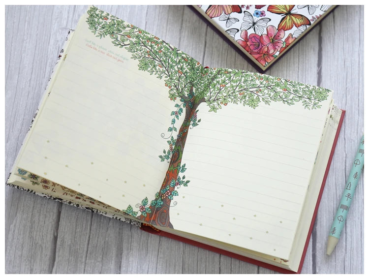Hardcover Thick Notebook Coloring Illustrated 148 Sheets Coloring Illustrated  Beautiful Butterfly Diary Student Notepad ﻿