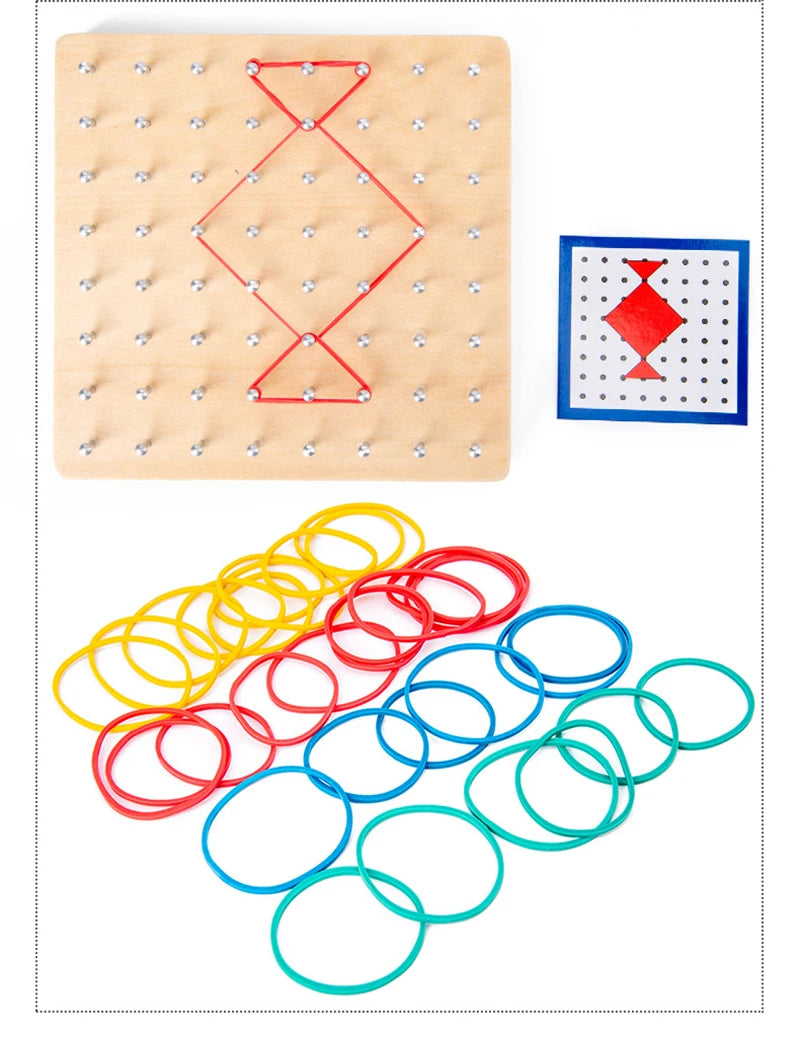 Children Math Wooden Toys Set Geometric Shape Rubber Band Nailboard Game Montessori Educational Creative Toy Fine Christmas gift