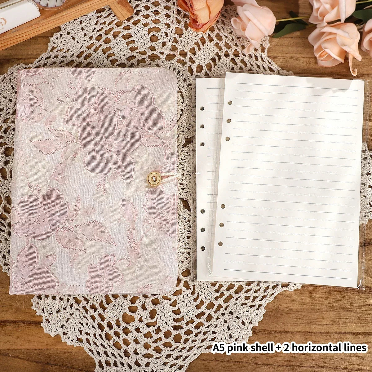JIANWU A5 Literary Embroidered Fabric Button Loose-leaf Notebook Flower Butterfly Cover Creative DIY Student Supplies Stationery