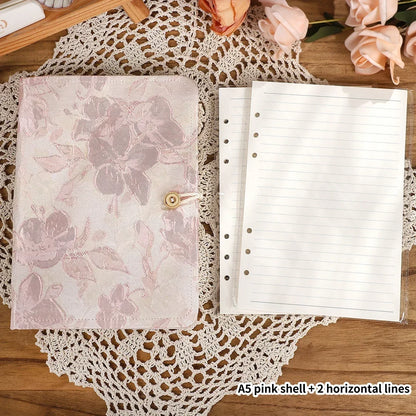 JIANWU A5 Literary Embroidered Fabric Button Loose-leaf Notebook Flower Butterfly Cover Creative DIY Student Supplies Stationery