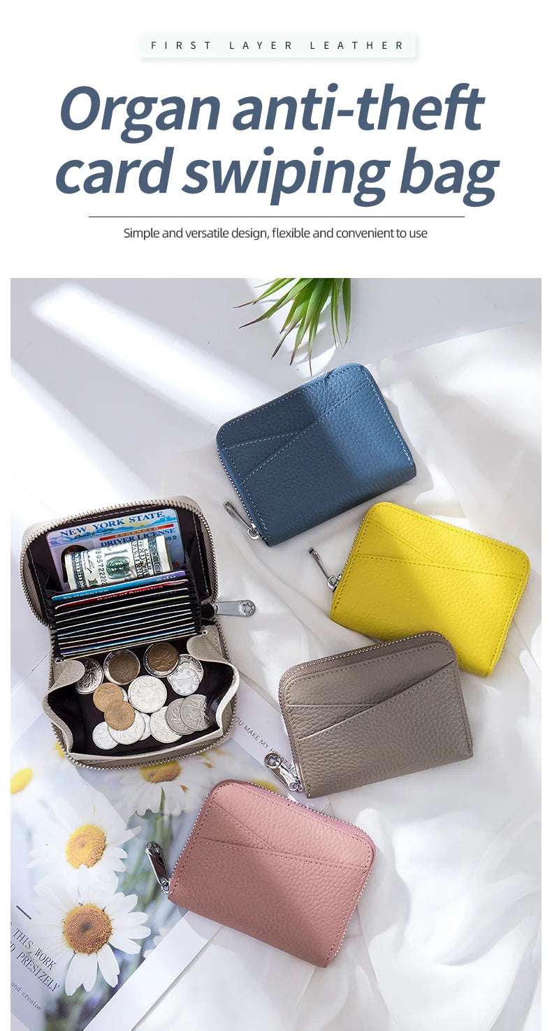 New Women Wallet Genuine Leather Card Holders Female Cowhide Wallets Fashion Small Portable Purses Cute Wallet Coin Bags Clutch