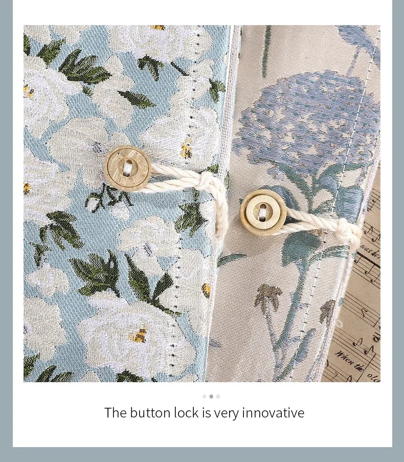 JIANWU A5 Literary Embroidered Fabric Button Loose-leaf Notebook Flower Butterfly Cover Creative DIY Student Supplies Stationery