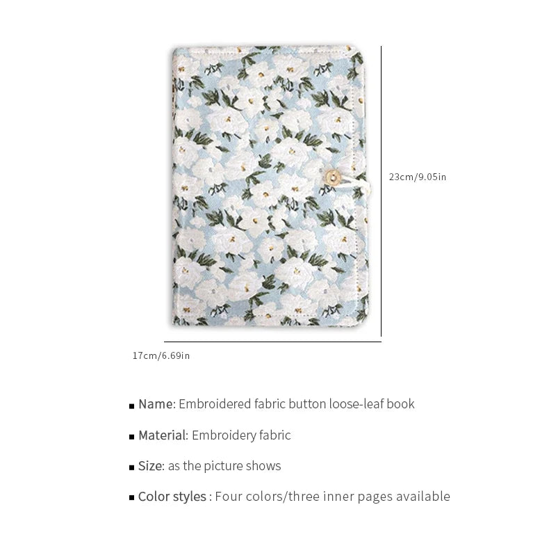 JIANWU A5 Literary Embroidered Fabric Button Loose-leaf Notebook Flower Butterfly Cover Creative DIY Student Supplies Stationery