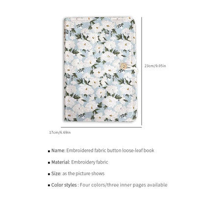 JIANWU A5 Literary Embroidered Fabric Button Loose-leaf Notebook Flower Butterfly Cover Creative DIY Student Supplies Stationery