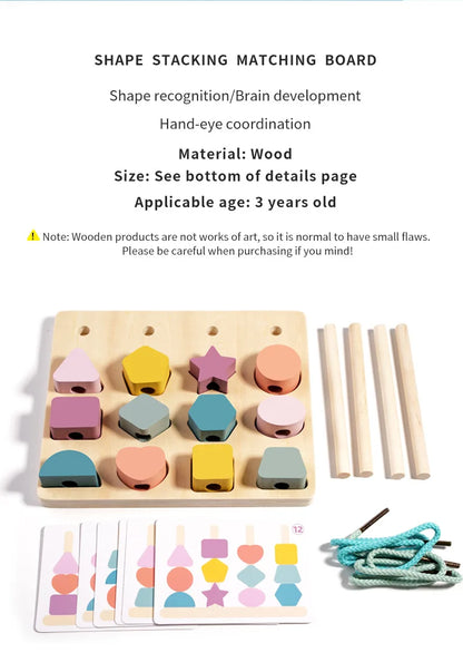 Baby Wooden Toys Threading Rope Games Matching Sorting Logic Thinking Fine Motor Montessori Educational Puzzle Toy Kid's Gifts