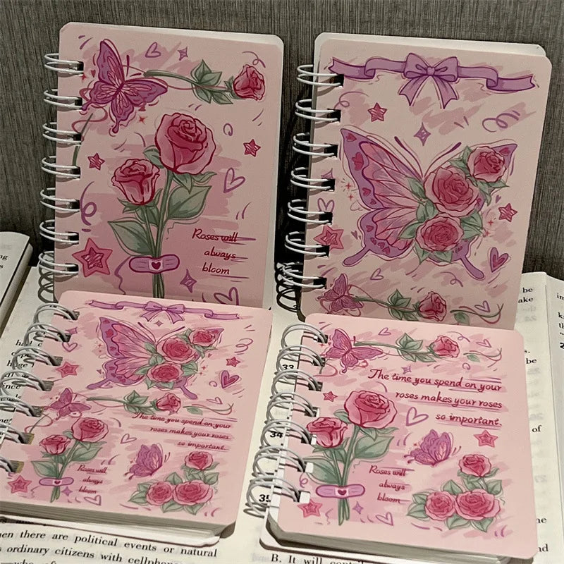 Rose Butterfly A7 Coil Book Ins High Value Romantic Thickened Small NoteBook Gift Book Korean Stationery Planner