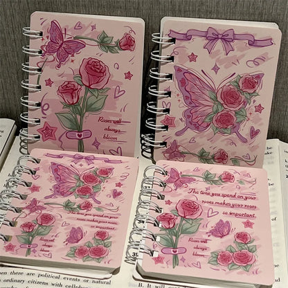 Rose Butterfly A7 Coil Book Ins High Value Romantic Thickened Small NoteBook Gift Book Korean Stationery Planner