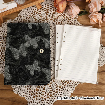 JIANWU A5 Literary Embroidered Fabric Button Loose-leaf Notebook Flower Butterfly Cover Creative DIY Student Supplies Stationery