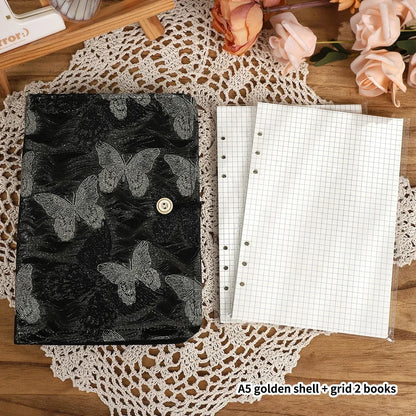 JIANWU A5 Literary Embroidered Fabric Button Loose-leaf Notebook Flower Butterfly Cover Creative DIY Student Supplies Stationery